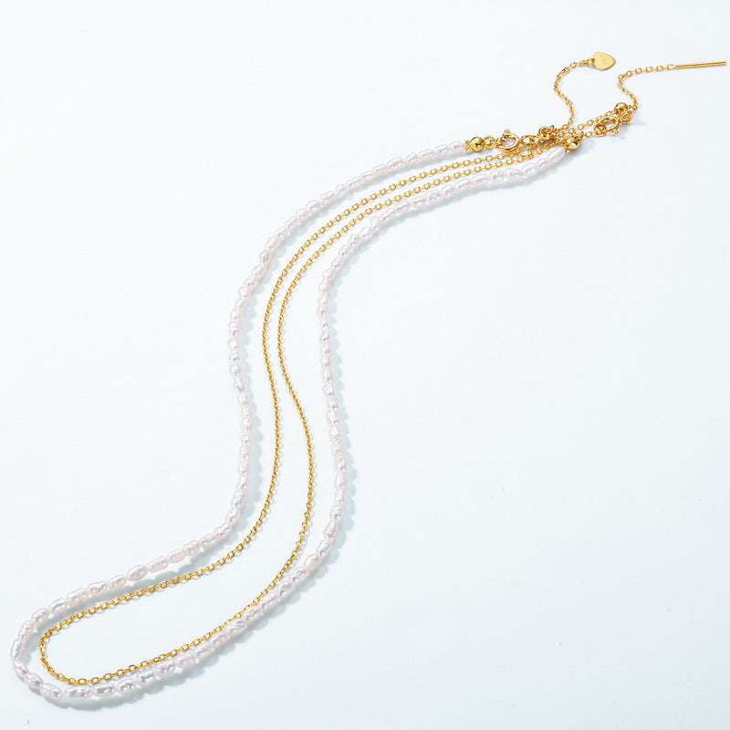 Two Layers S925 Bead Chain and Freshwater Pearl Necklace