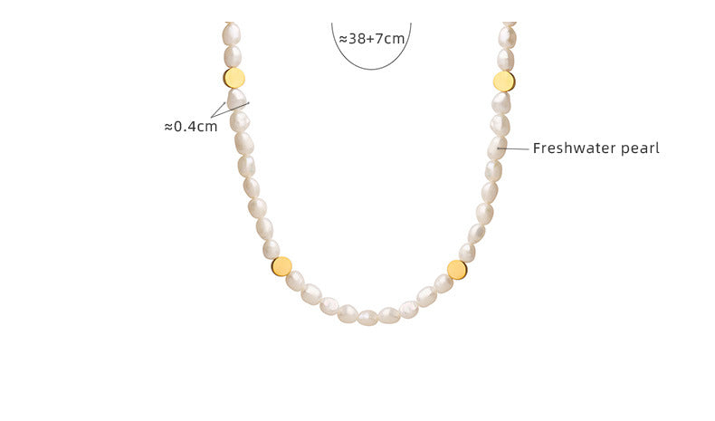 Gold Flat Round Beads Stitching Freshwater Pearl Necklace