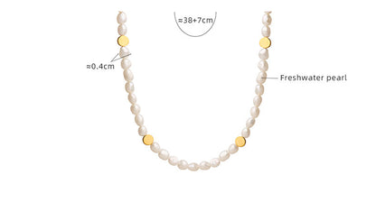 Gold Flat Round Beads Stitching Freshwater Pearl Necklace