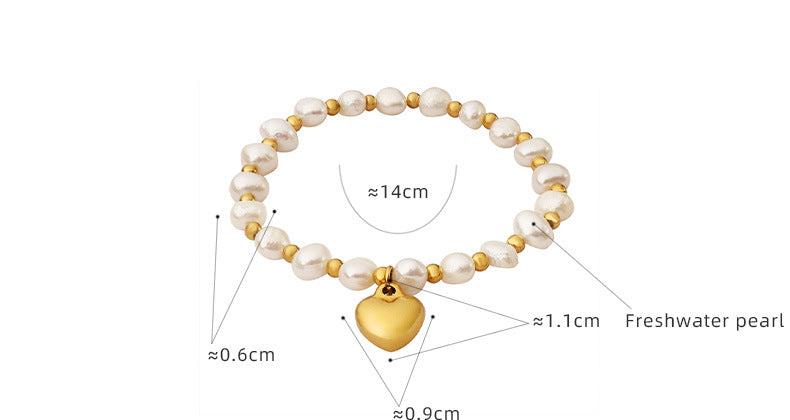 Love Heart Charm Freshwater Pearl Bracelet