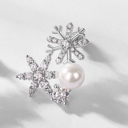 Pearl Diamond Snowflake Earrings