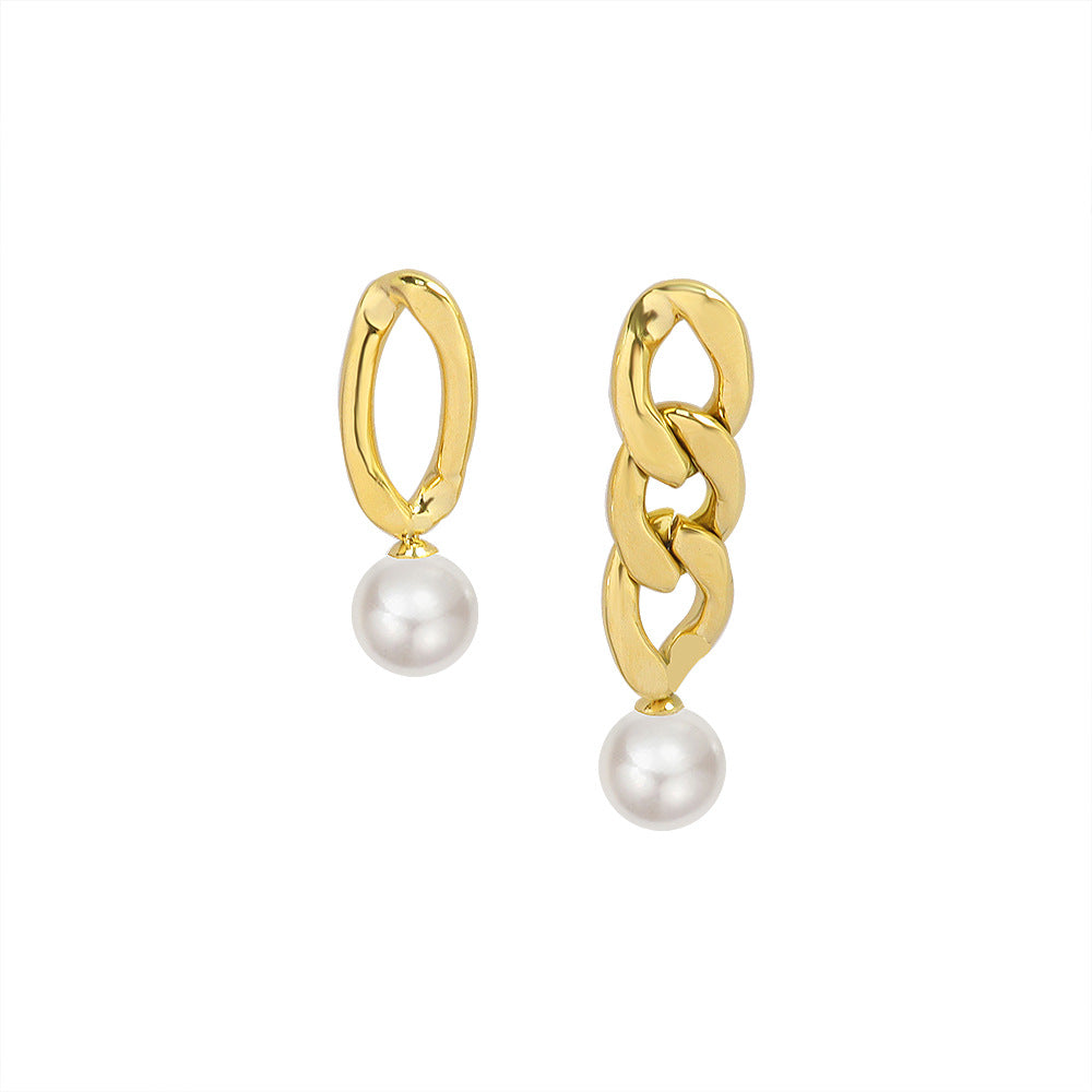 AB Asymmetrical Round Pearl Drop Earrings