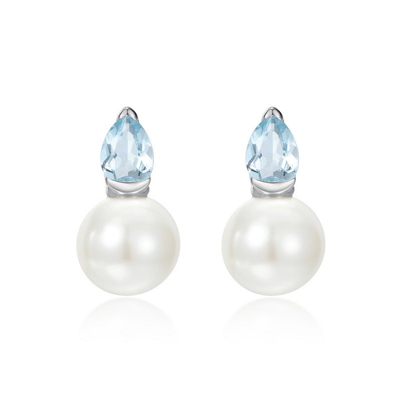 Sky Blue Topaz and Freshwater Pearl Earrings