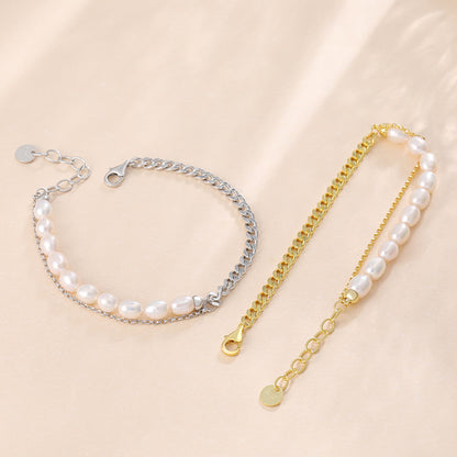 S925 Cuban Chain and Freshwater Pearl Bracelet