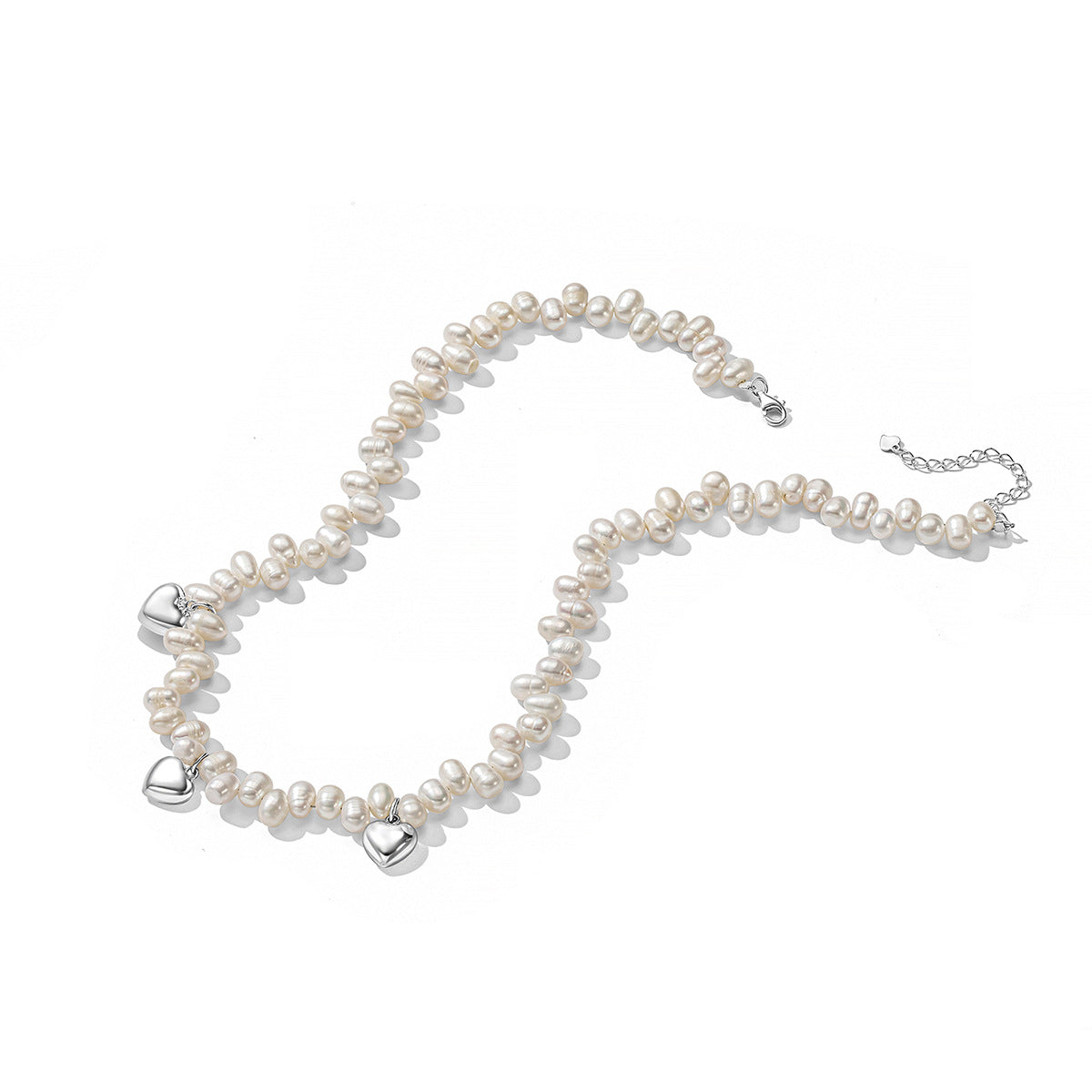 Small Love Heart Charms Natural Freshwater Pearl Necklace