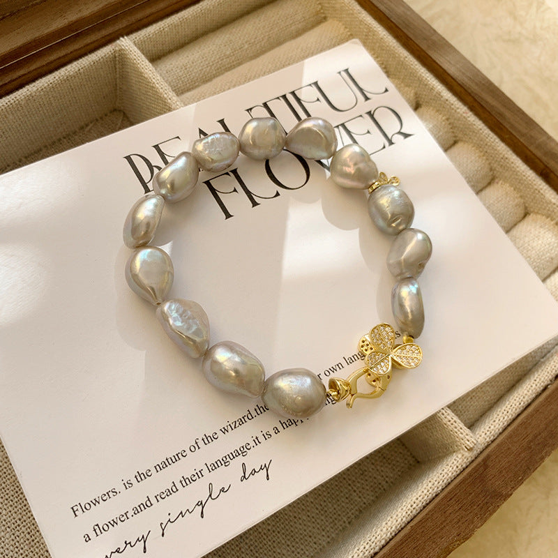 Clover Grey Baroque Pearl Bracelet