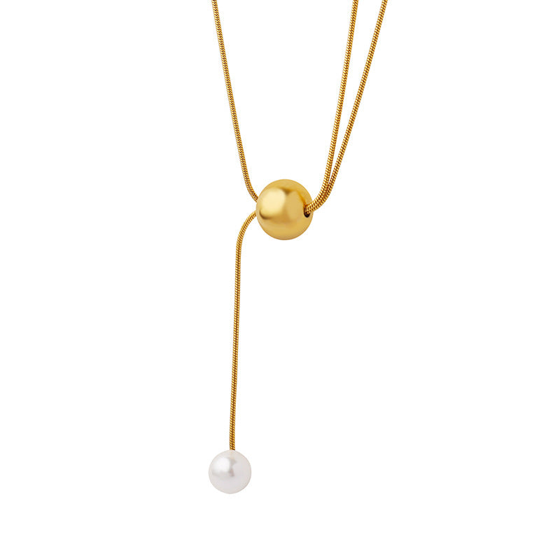 Adjustable Gold Snake Chain Pearl Drop Necklace