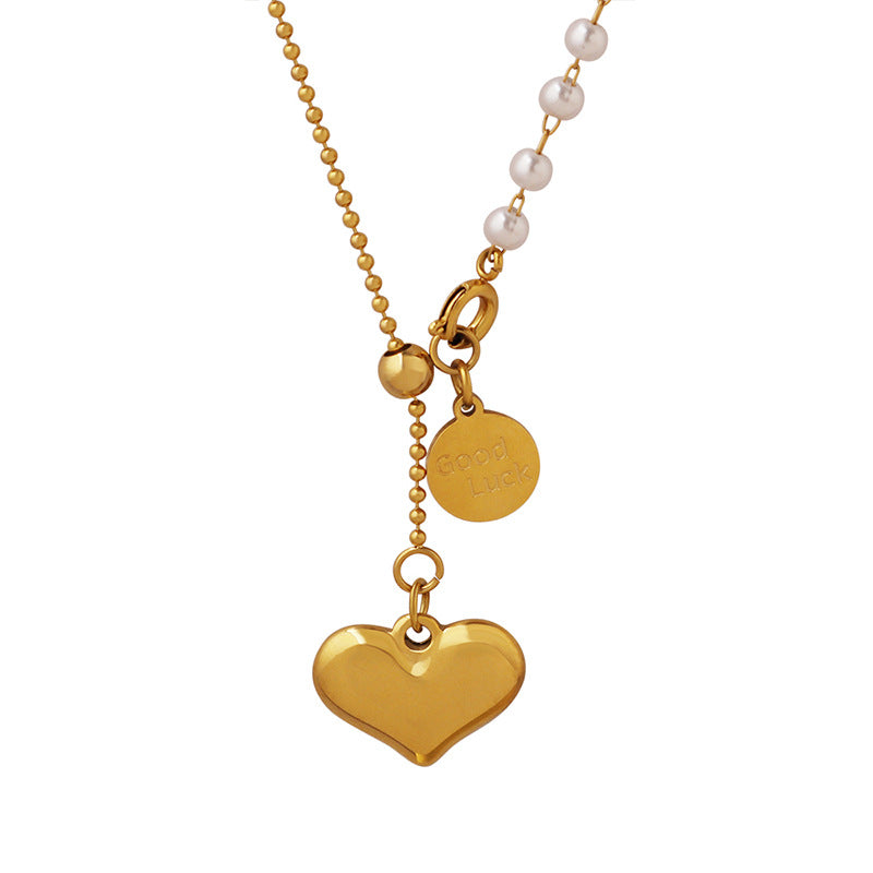 Adjustable Good Luck Coin Heart Pendant Y Necklace