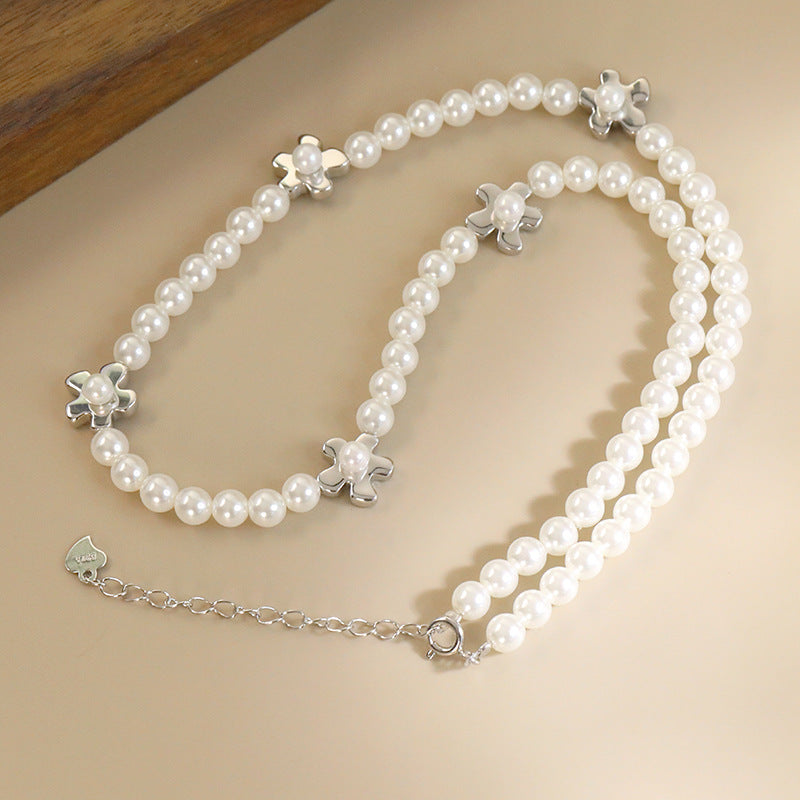 Flower Charms Swarovski Pearl Necklace