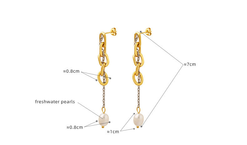 Gold Silver Mixing Chain Tassel Pearl Drop Earring