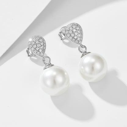 Teardrop Zircon 10mm Pearl Dangle Earrings