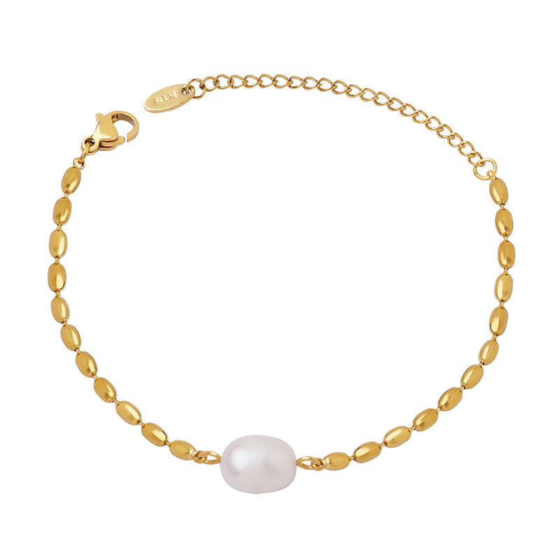 Gold Rice Beads With A Freshwater Pearl Bracelet