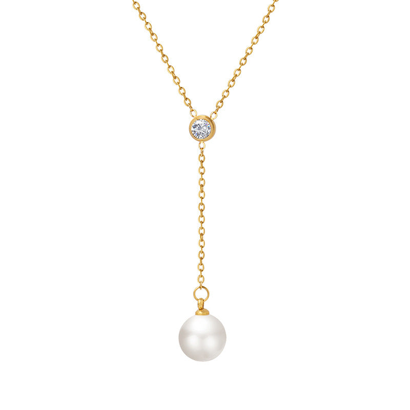 Dainty White Zircon Pearl Drop Y Necklace