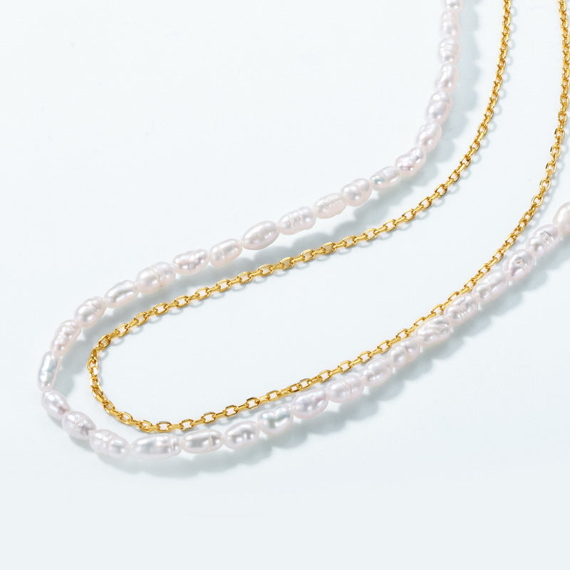 Two Layers S925 Bead Chain and Freshwater Pearl Necklace