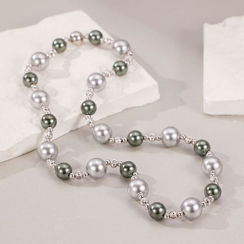 Magnetic Closure Luxury Swarovski Grey Pearl Necklace