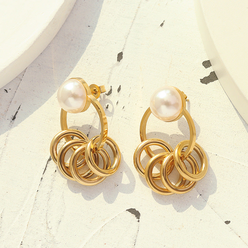 Multi Circles Pearl Earrings