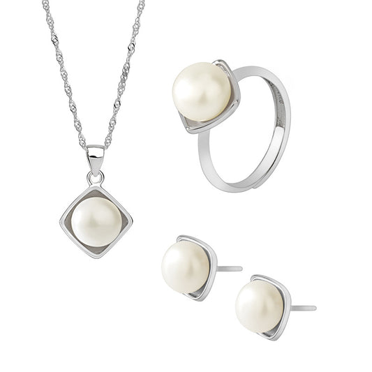 Minimalist Chic Freshwater Pearl Pendant Necklace Earrings Ring Set