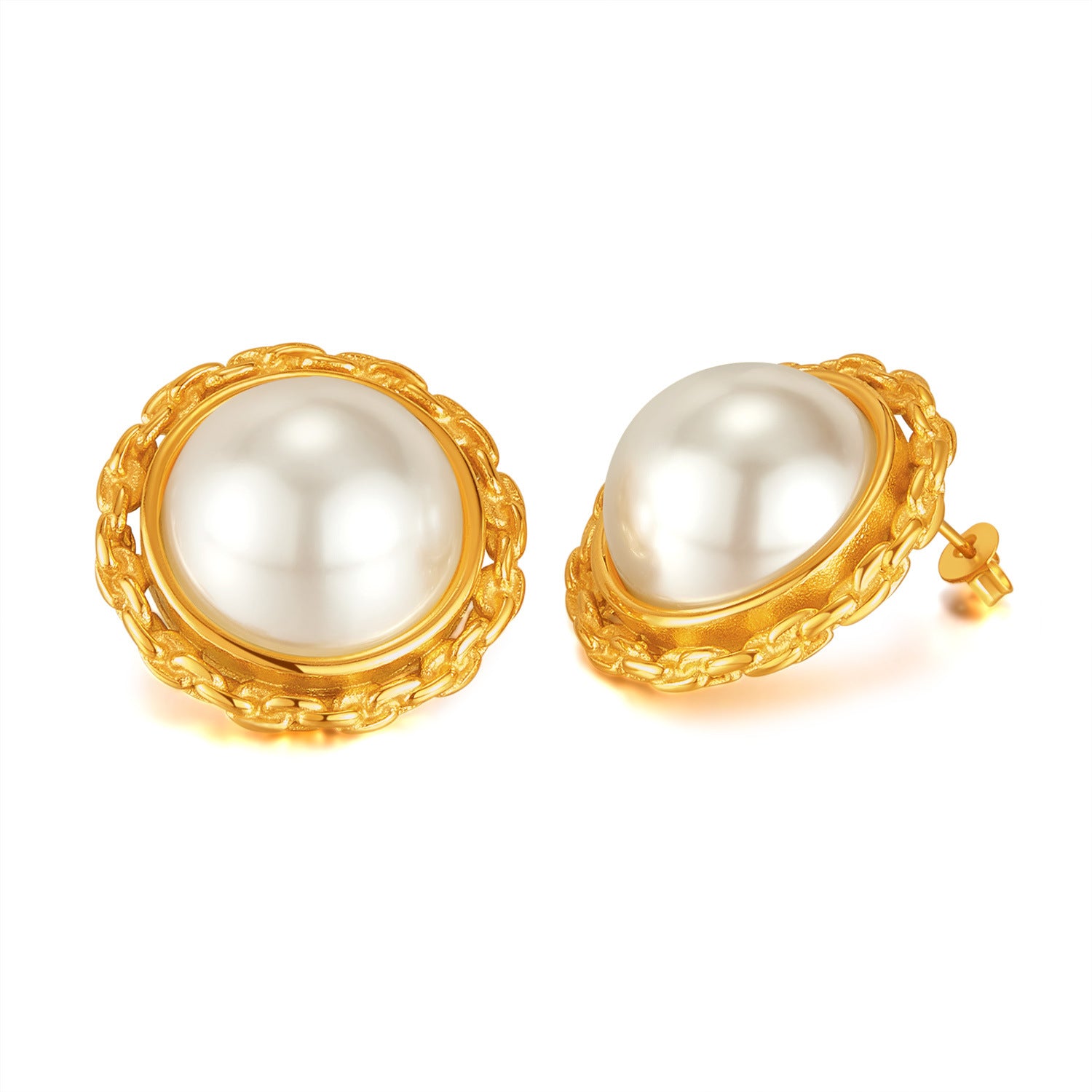 Classic Vintage Big Pearl Stud Earrings