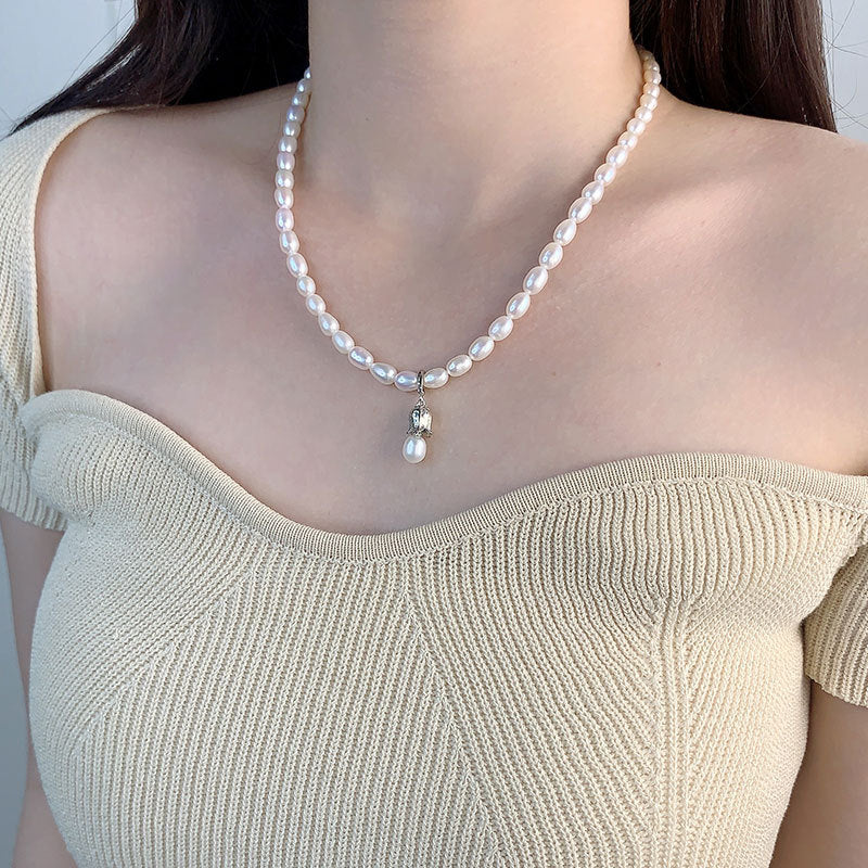 Luxury Bell Pendant Freshwater Pearl Necklace