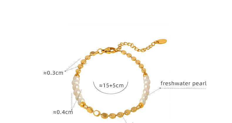 Flat Gold Beads And Freshwater Pearl Bracelet