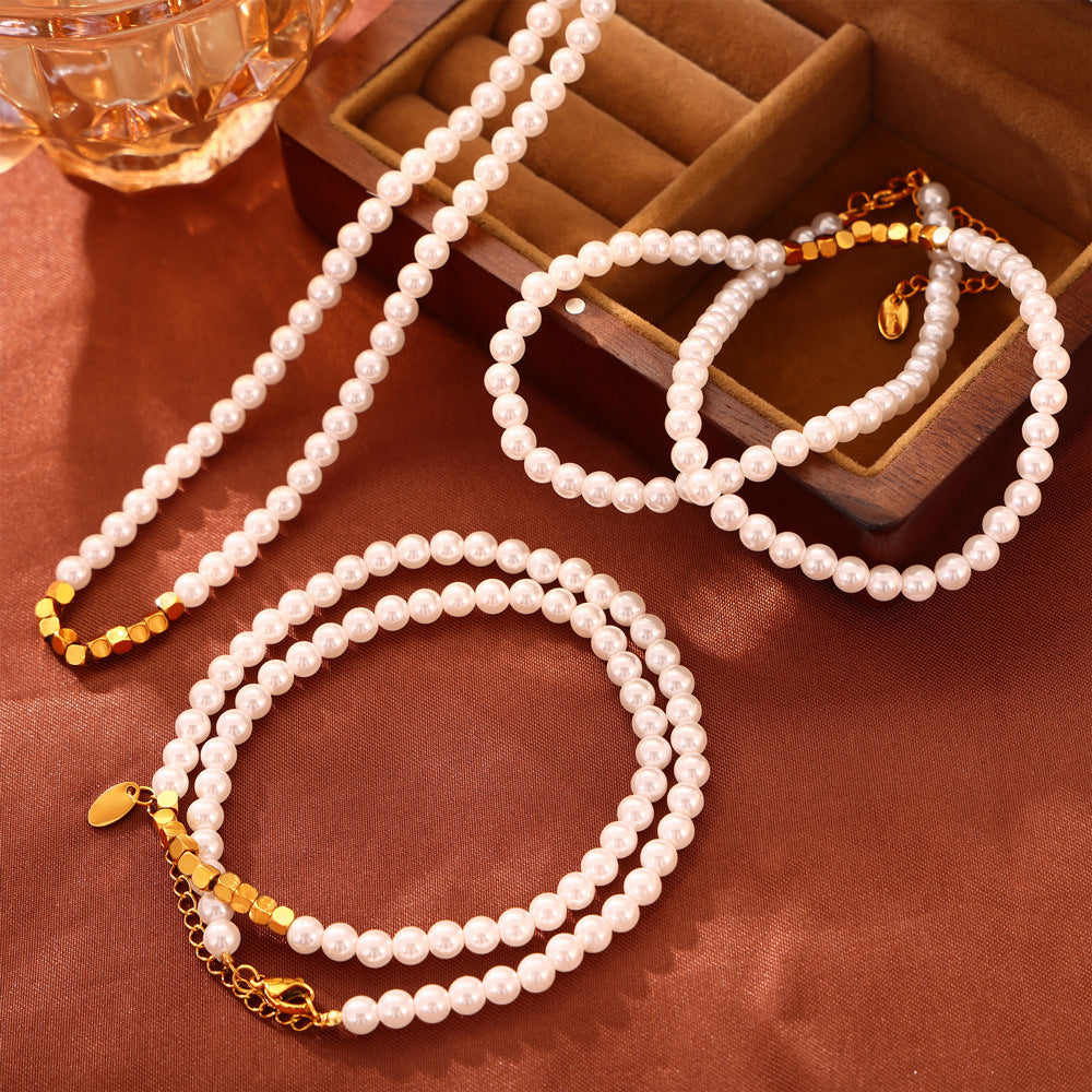 Fashion Simple Cube Splicing Pearl Necklace