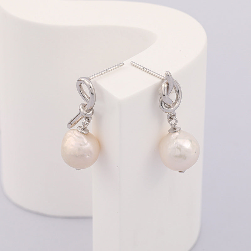 Asymmetric Knot Baroque Pearl Earrings