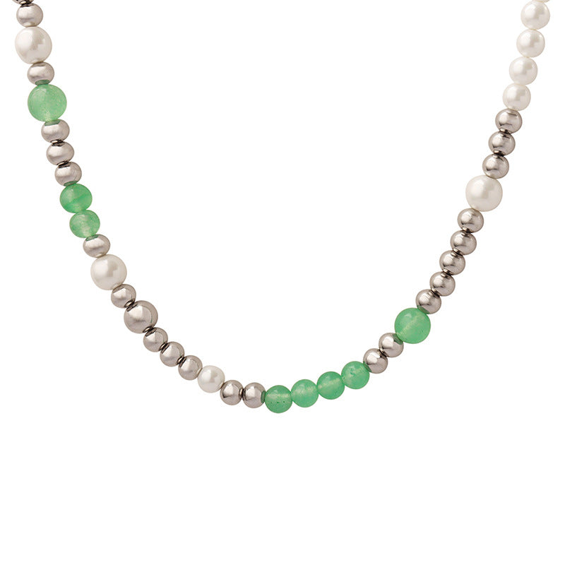 Silver Beads Pearl Jade Beaded Necklace