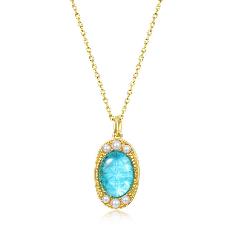 Lake Blue Aquamarine and Pearl Pendant