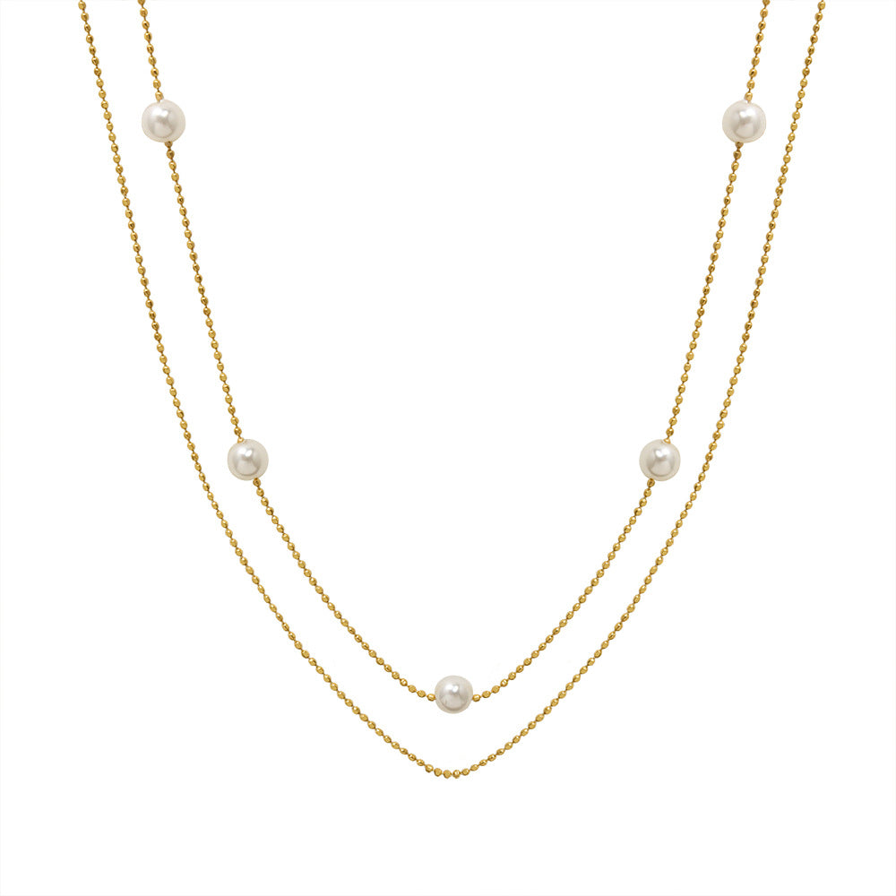 Two Layered Chain Stacked Floating Pearl Necklace