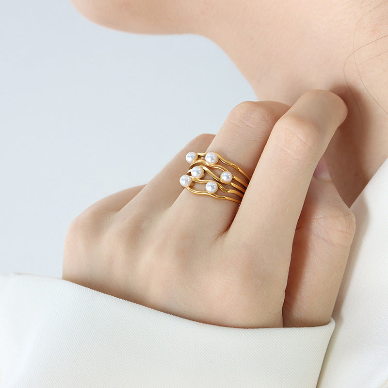 Wide Ripple Waves Pearl Ring