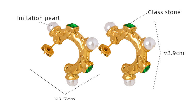 C Shape Emerald And Pearl Earrings