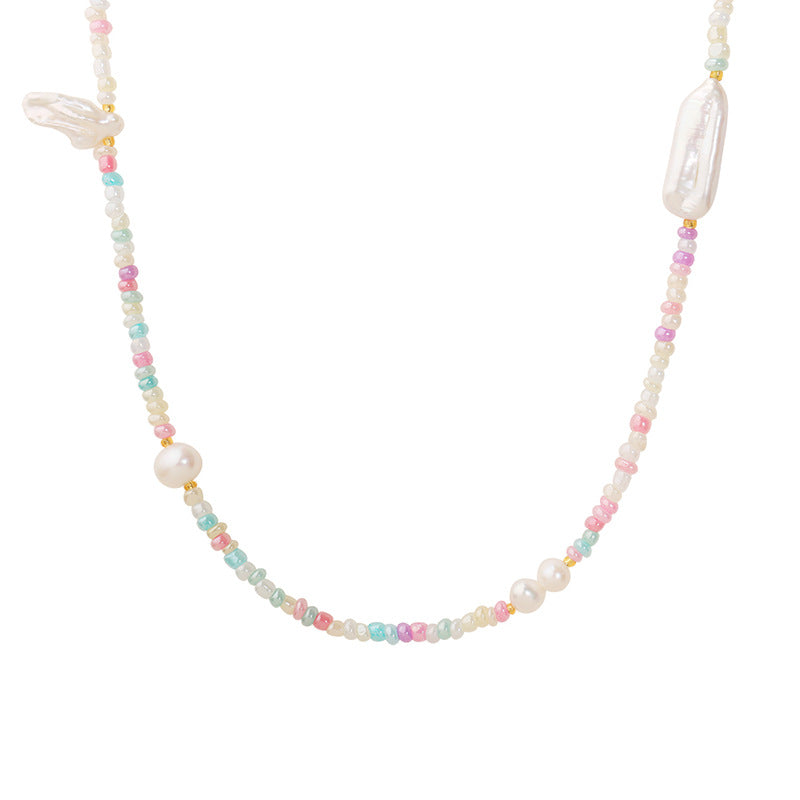 Baroque Pearl And Color Glass Beads Necklace