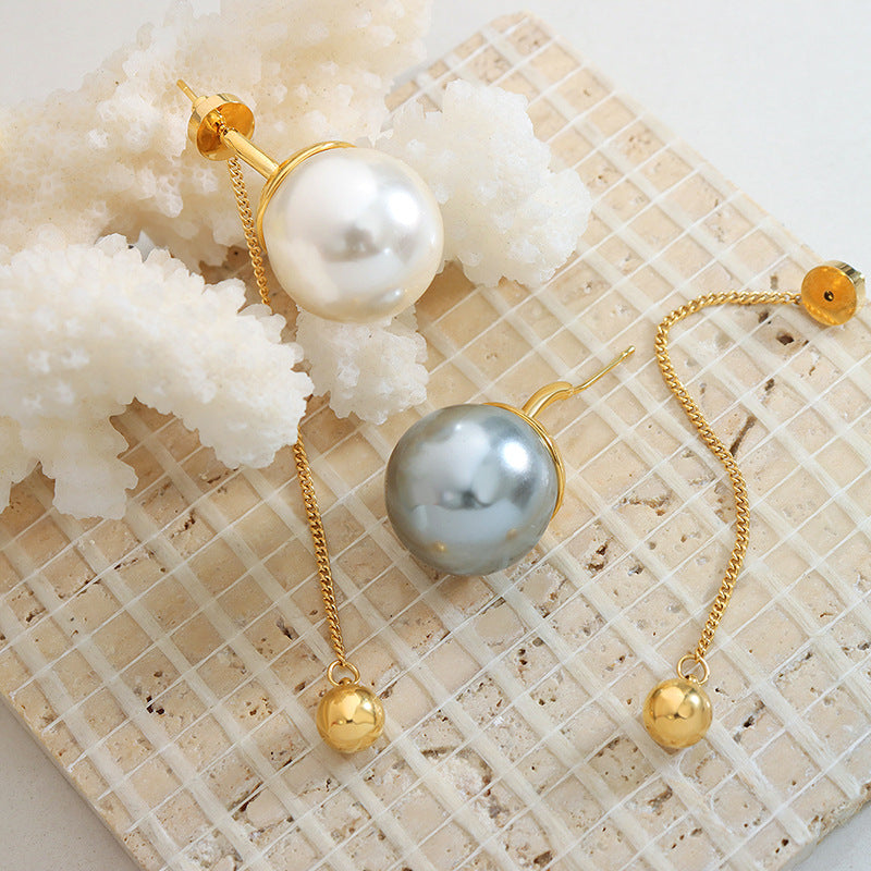 Tassel Stud Large Pearl Earrings