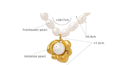 Irregular Flower Inlay Pearl Pendant Freshwater Pearl Necklace