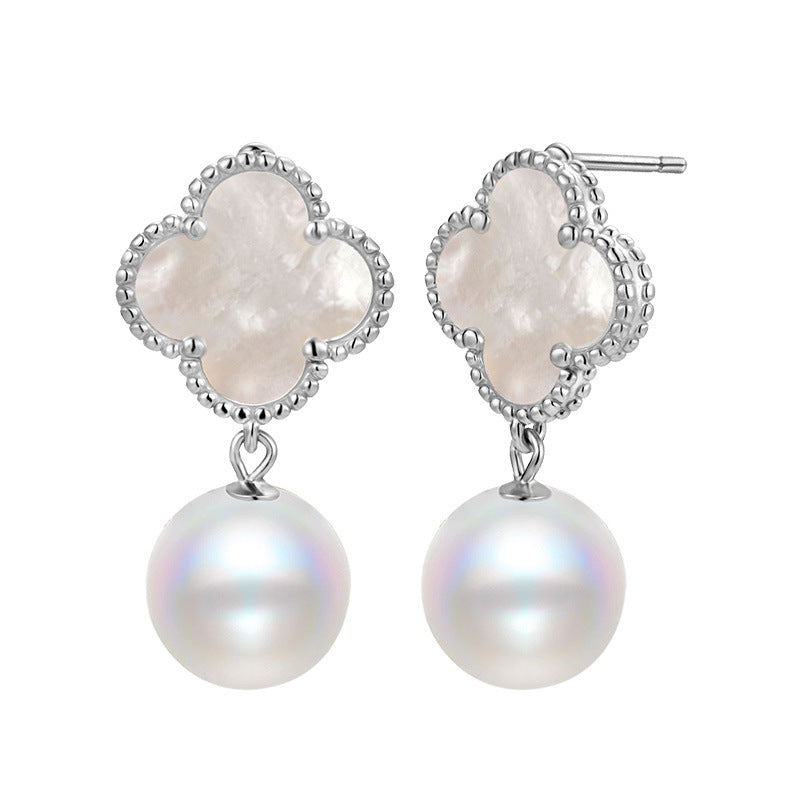 Lucky Clover Pearl Dangle Earrings