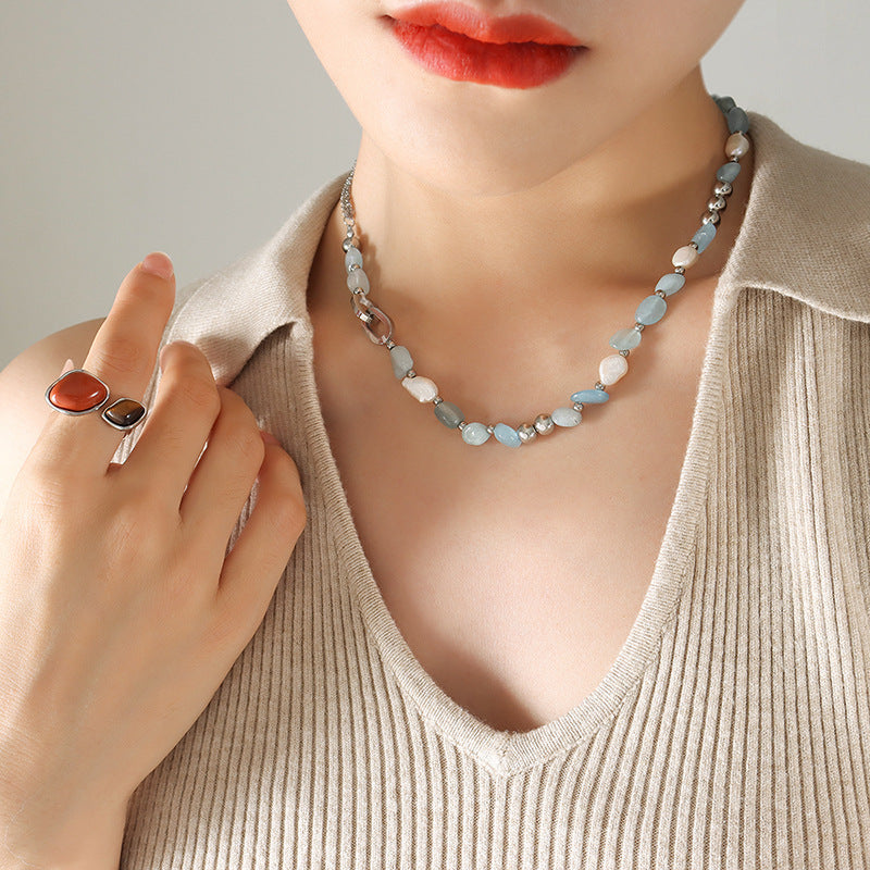 Bohemia Style Natural Stone Freshwater Pearl Necklace