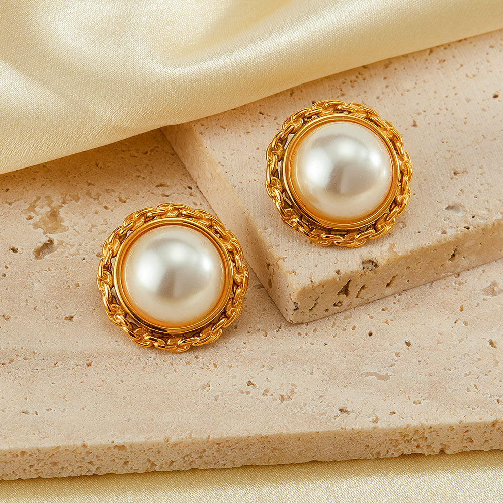 Classic Vintage Big Pearl Stud Earrings