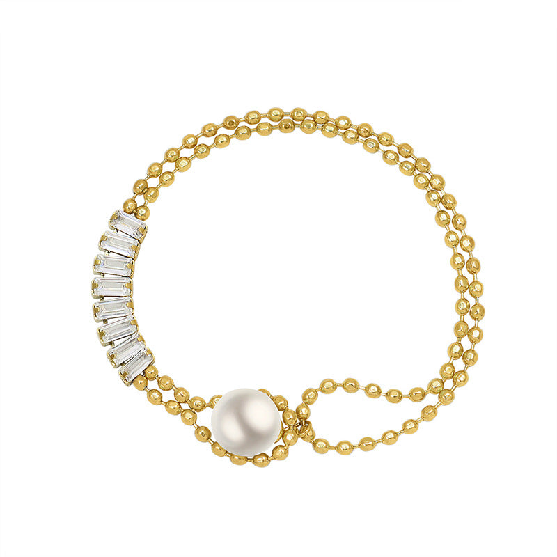 Gold Beads Chain Zircon Pearl Bracelet