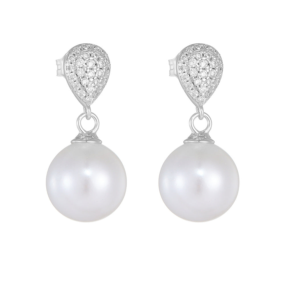 Teardrop Zircon 10mm Pearl Dangle Earrings