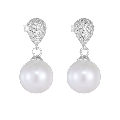 Teardrop Zircon 10mm Pearl Dangle Earrings