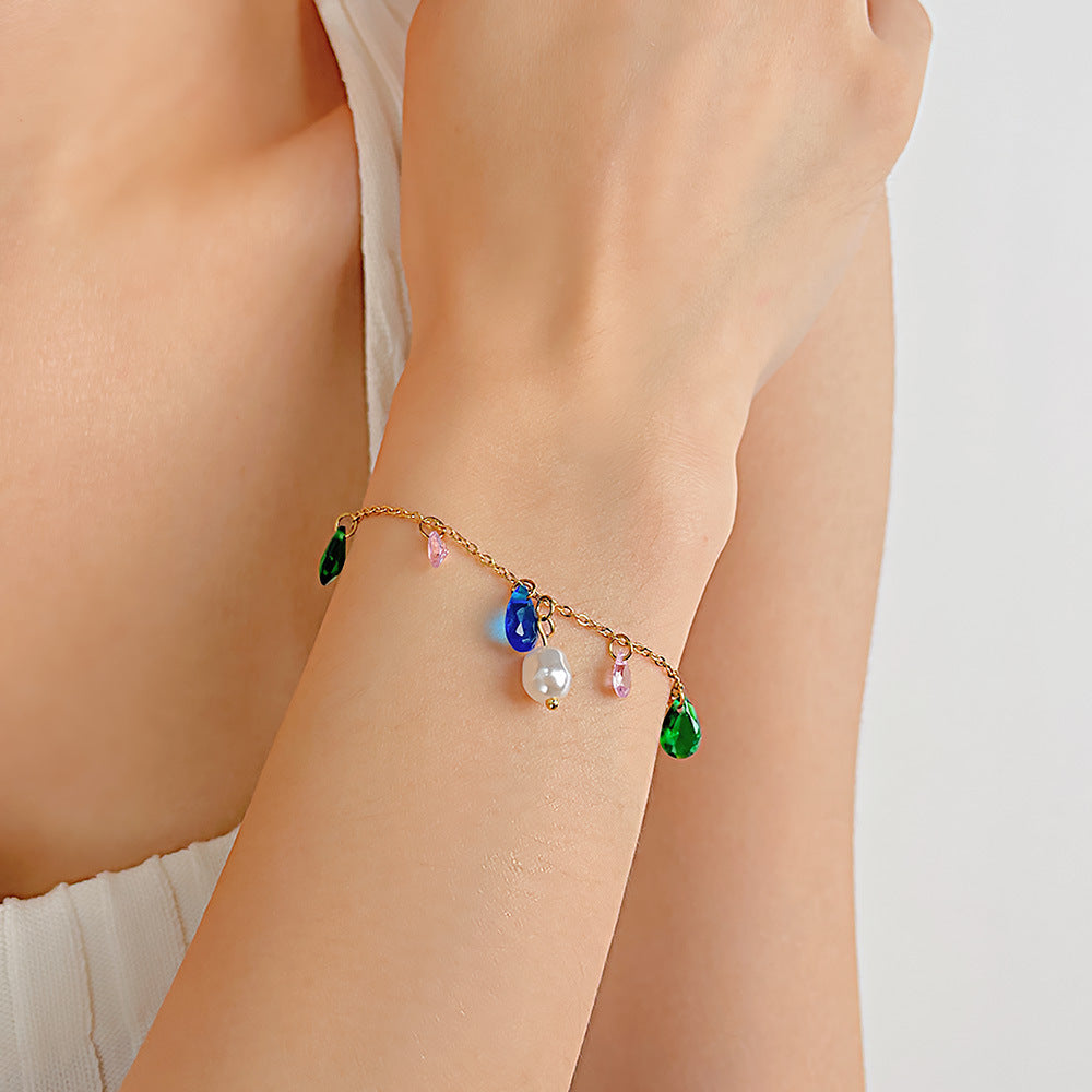 Vividly Colorful Teardrop and Pearl Charms Bracelet