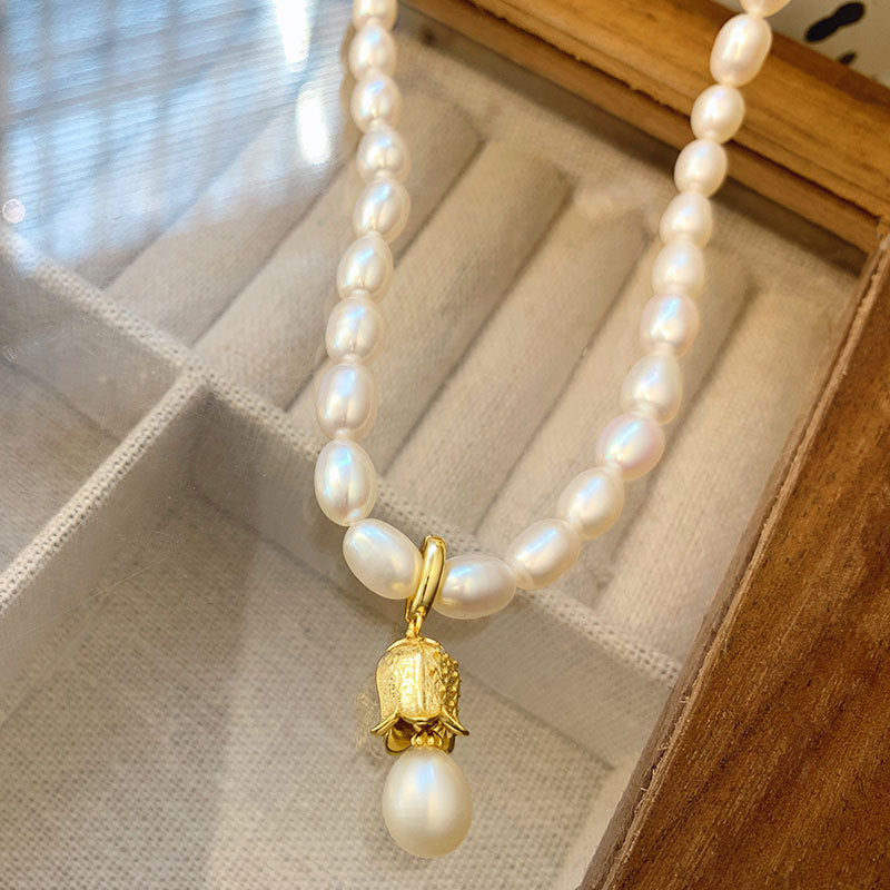 Luxury Bell Pendant Freshwater Pearl Necklace