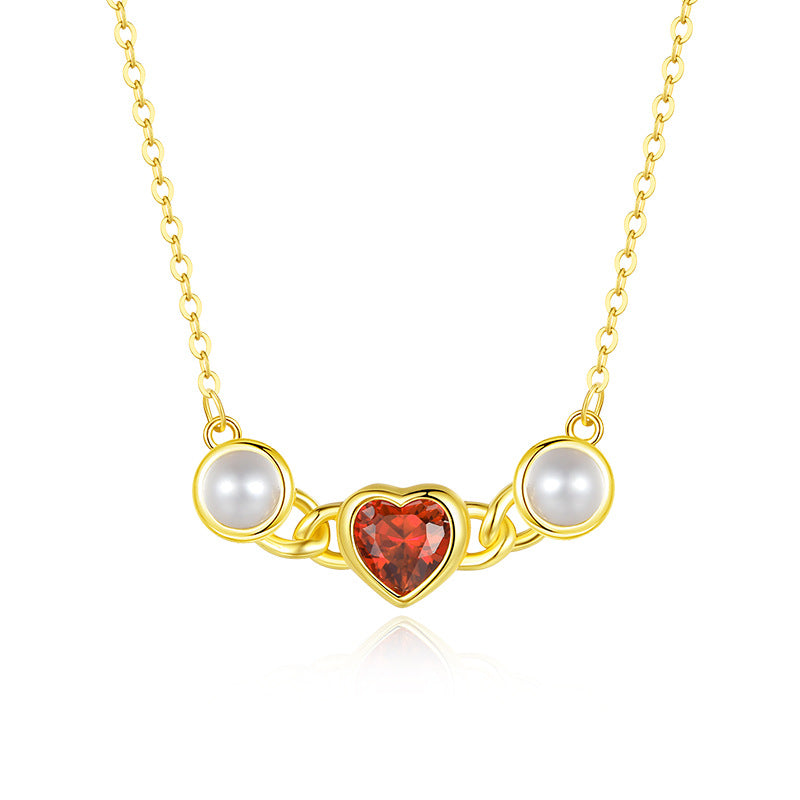 Romantic Red Heart Pearl Pendant Necklace