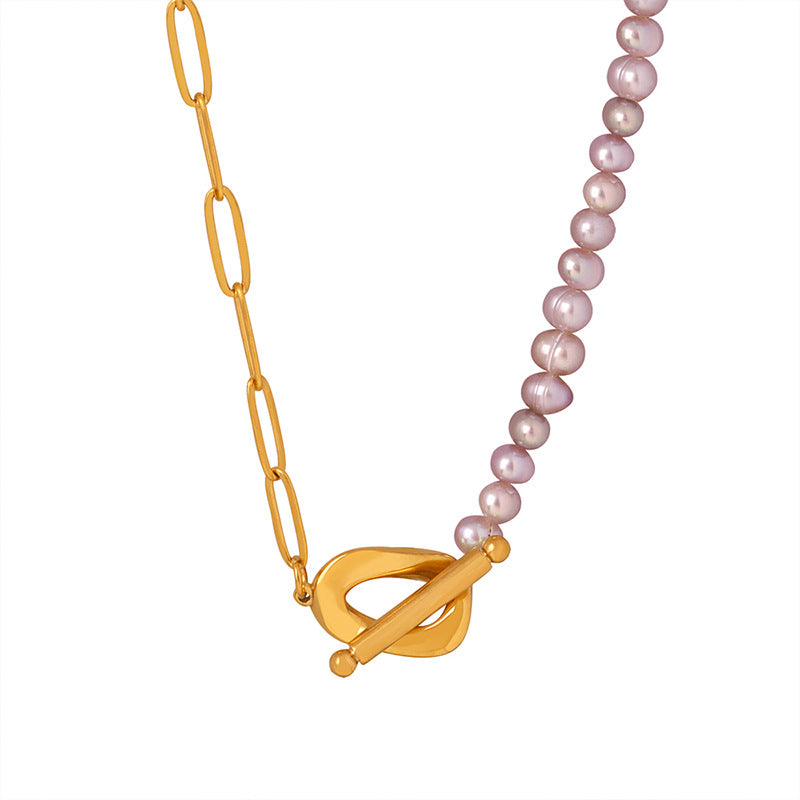 Half Chain Half Light Purple Pearl Necklace