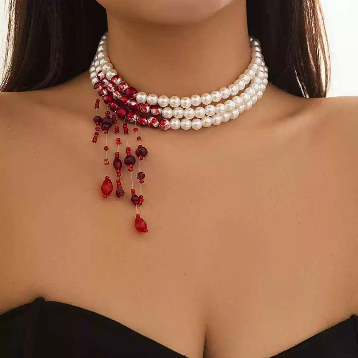 Vampire Bite Dracula Kiss Bloody Pearl Choker Necklace Bracelet Earrings Brooch