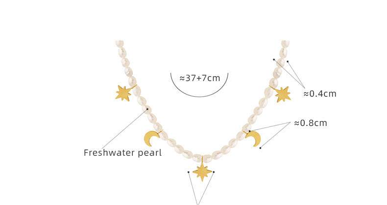 North Star Moon Charms Freshwater Pearl Necklace