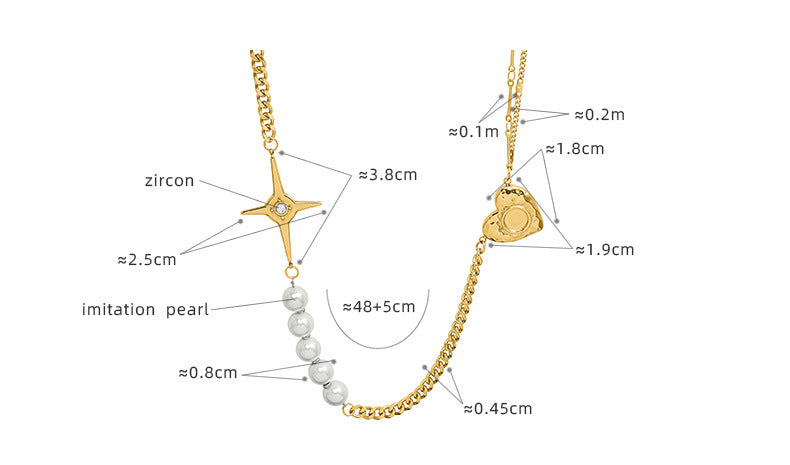 Zircon North Star Heart Stitching Pearl Necklace