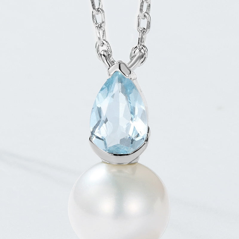 Sky Blue Topaz and Freshwater Pearl Pendant Necklace