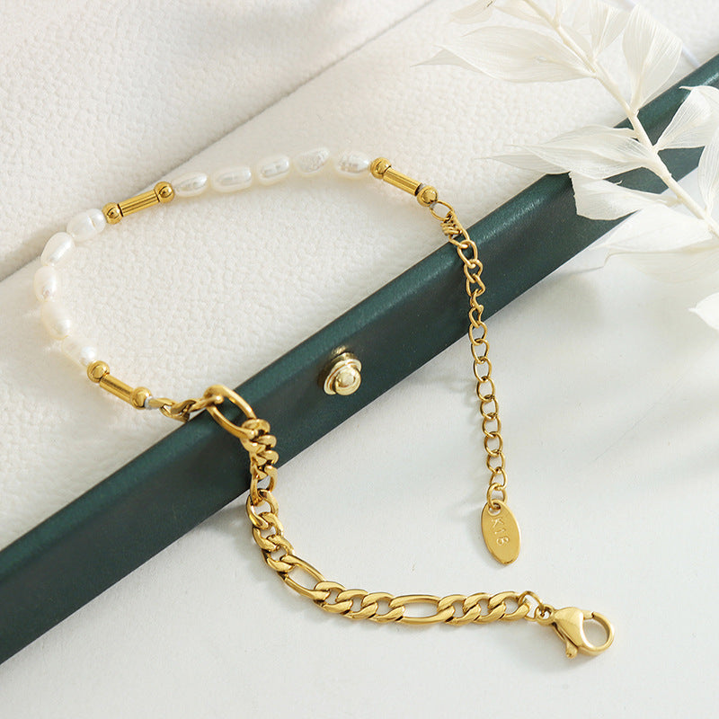 Flat O Chain And Freshwater Pearl Bracelet