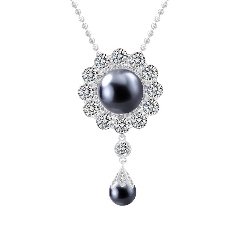 Duchess Camellia Diamond Pearl Pendant Brooch Necklace